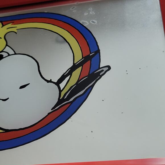 VTG Snoopy Woodstock Kissing Rainbow Cloud Mirror Red Framed Peanuts 1958 1965 - Picture 6 of 15